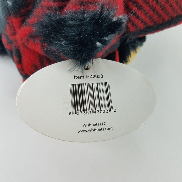 Black Bear Plush Red Plaid Trapper Hat Wishpets Rusty Winter Ear Flaps 2010 - Picture 9 of 9